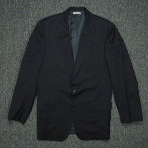 Belvest Blazer Mens 39L Blue Striped Super 100s Worsted Wool Sport Coat *